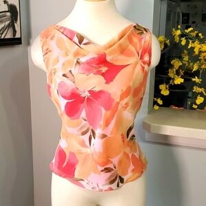 DAVID WARREN petite NewYour. Women's 100% silk blouse. 10, pinks and peach